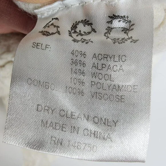 Sea New York Ellie Combo Sweater Cable Knit Puff Lace Sleeves Cream Alpaca Wool - Picture 10 of 14